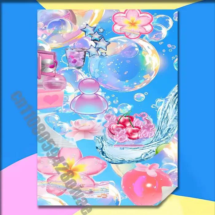 Frutiger Aero Aqua Nostalgia Poster Sticker For Bars 40x60cm Self-adhesive Ornament Collectibles Pla