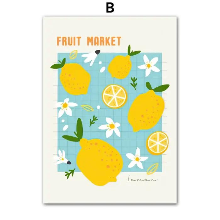 Affiches murales nordiques pour décor de salon, impressions sur toile, peinture, marché aux fruits, 