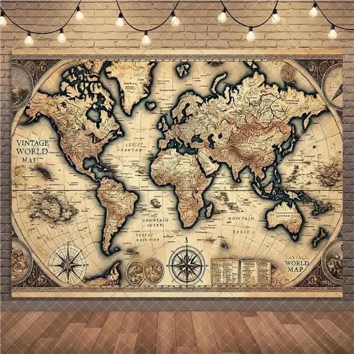 Affiche de Journal de carte du monde Vintage, toile de fond de carte de Globe du monde rétro, décora
