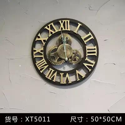 Horloge murale à engrenages Vintage, montre murale en bois et métal de Style industriel, décor rusti