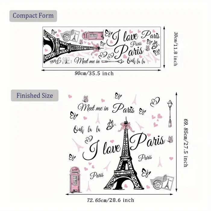 1 autocollant mural auto-adhésif romantique « I Love Paris » de la tour Eiffel de Paris, adapté pour