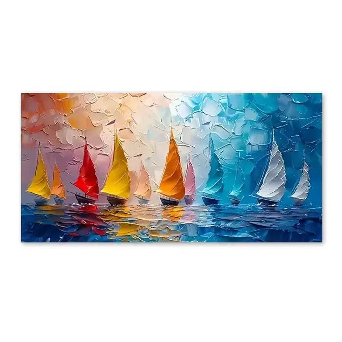 Art abstrait moderne de toile de vue de mer de voilier, impression de toile de grande taille, pour l