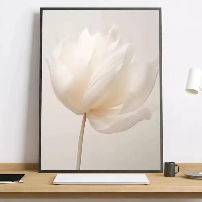Peinture de fleurs de pivoine beige nordique sans cadre, calligraphie, toile HD, poster, salon, cham