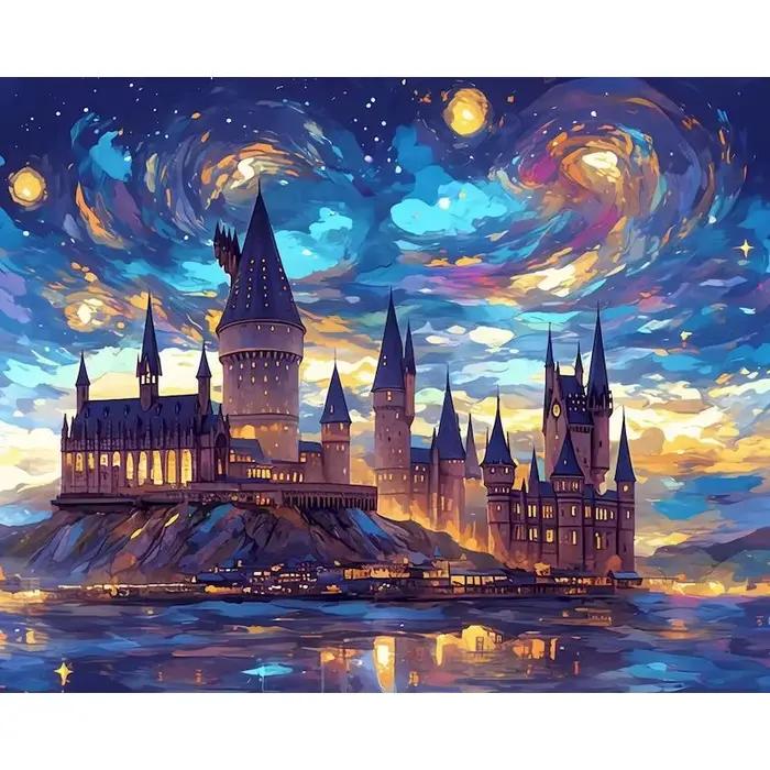 Kits de peinture à l'huile par numéros, château magique étoile, dessin sur toile, images par numéros