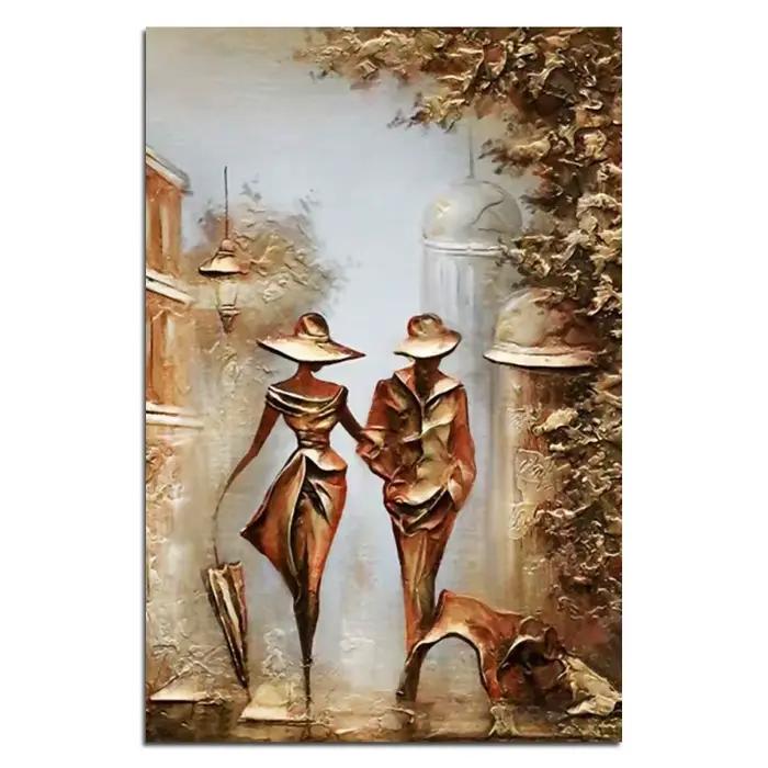 Peinture sur toile abstraite de Couple doré, salon, amour romantique, décoration de maison
