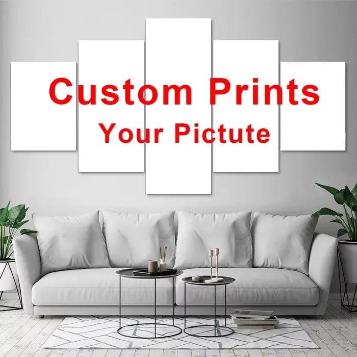 Toile d'art mural avec Photo personnalisée, 5 pièces, affiches personnalisées, décoration de maison,