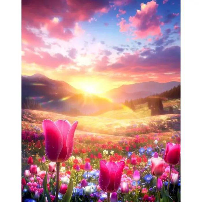 Peinture par numéros de champ de fleurs, tableaux décoratifs sans cadre, paysages pour adultes début