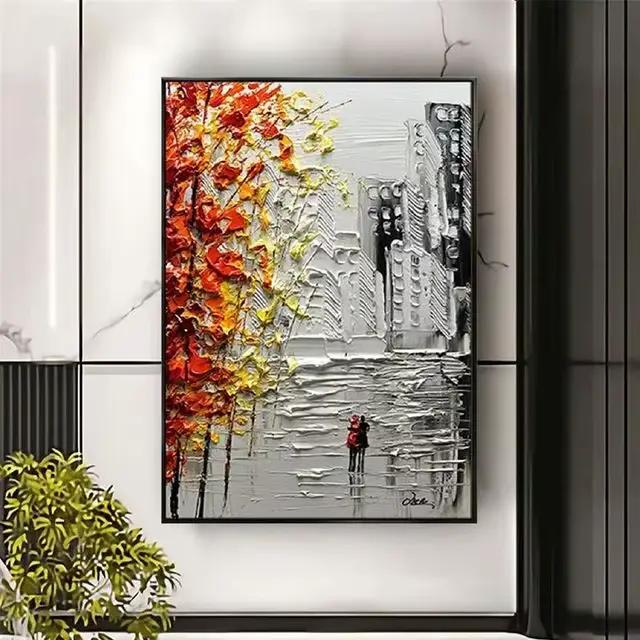 Peinture à l'huile abstraite peinte à la main sur toile, jour de pluie, Art mural pour la maison, sa