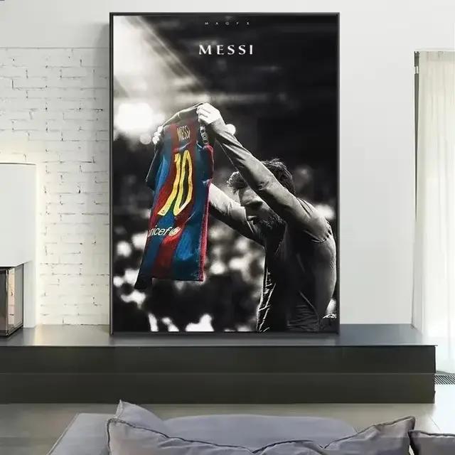 Affiche murale rétro de Football Messi, décoration de maison, peinture sans cadre pour Fans de Footb