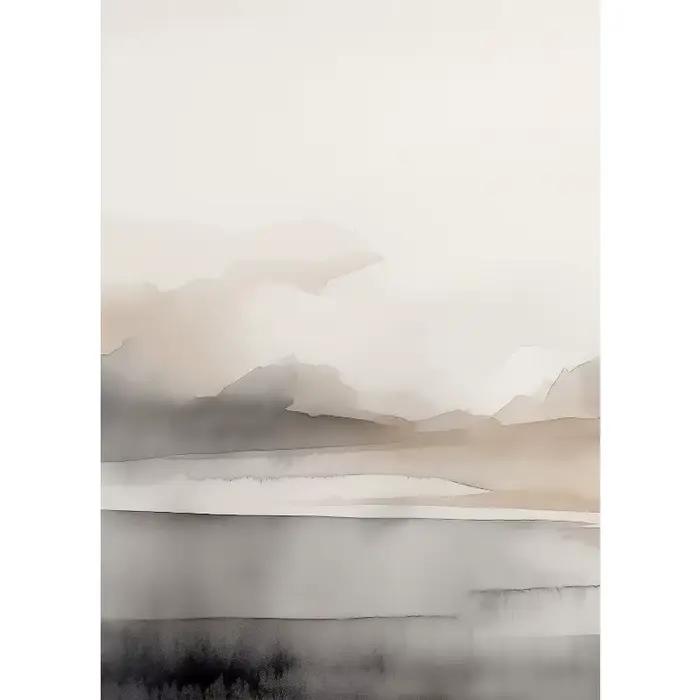Affiche minimaliste de paysage neutre aquarelle scandinave, ligne abstraite, peinture sur toile, ima