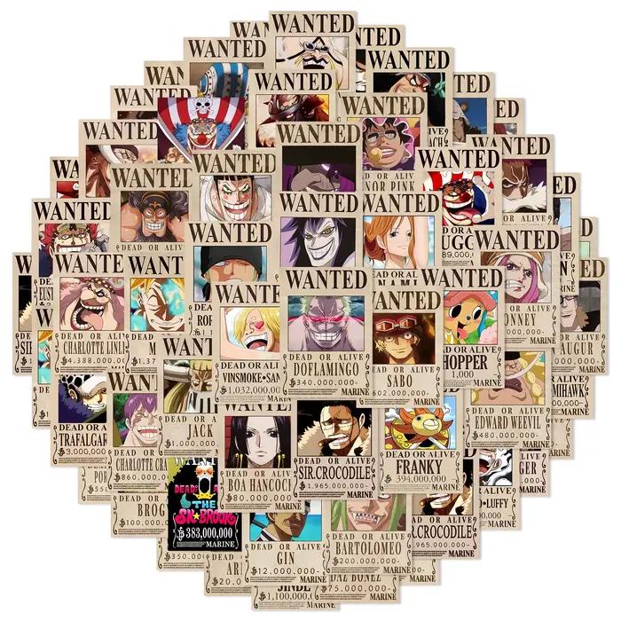 10/50/100PCS Autocollants Anime One Piece Wanted Poster Luffy Graffiti pour Téléphone, Guitare, Ordi