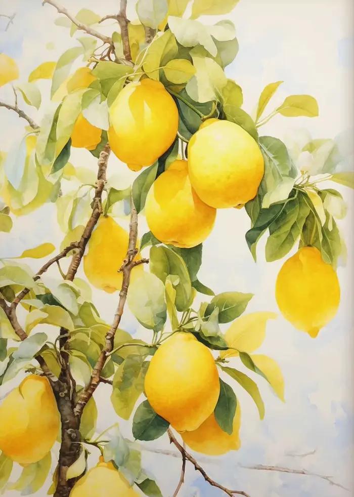 Peinture sur toile 2D, citronnier et olivier italiens, paysage rétro méditerranéen, Grèce, affiche s