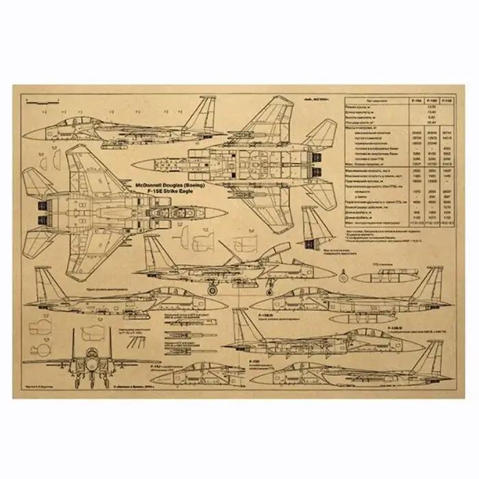 Autocollant mural vintage F15E en papier Kraft, affiche de chasseur, conception de carte mécanique, 
