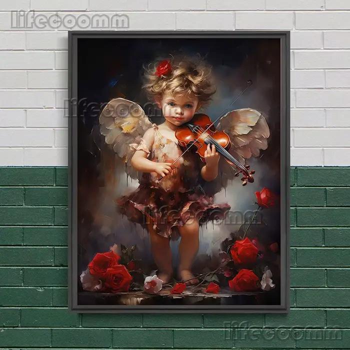 Art mural d'ange romantique imprimé cupidon pour la saint-valentin, peinture sur toile, affiche d'ar
