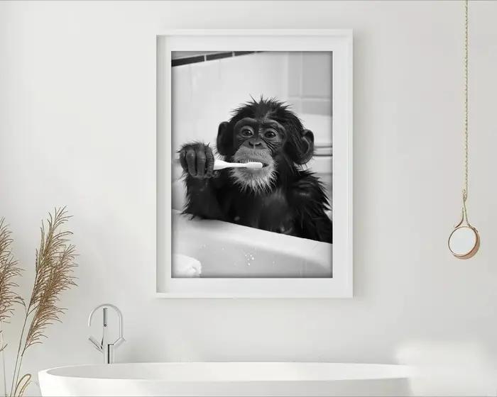 Affiche d'art Animal à brosser les dents, Lion, singe, cheval, lapin, chien, chat, aigle, autocollan