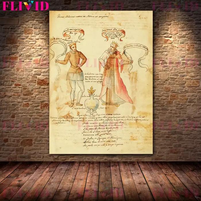 Page de manuscrit mystérieux de l'alchimiste, peinture sur toile d'art mural Vintage, Art scientifiq