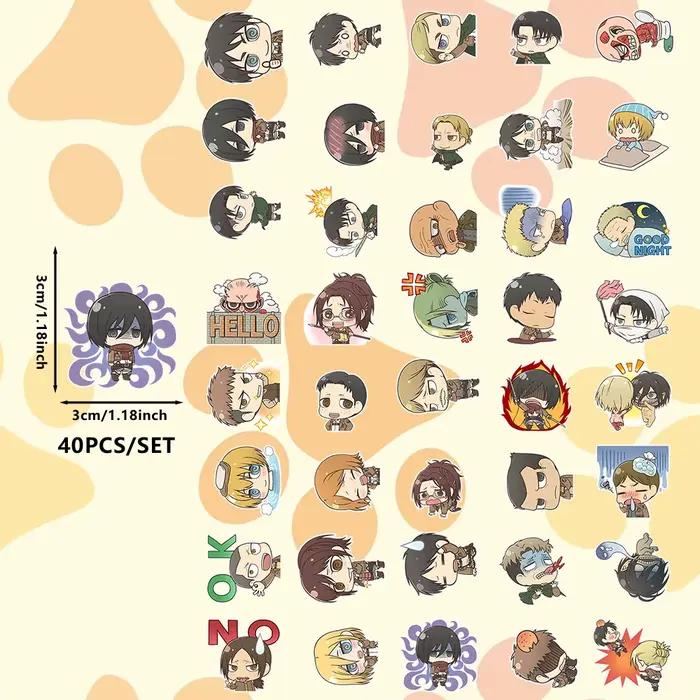 40 pièces d'autocollants Attack on Titan Manga Chibi – Autocollants décoratifs DIY pour scrapbooking