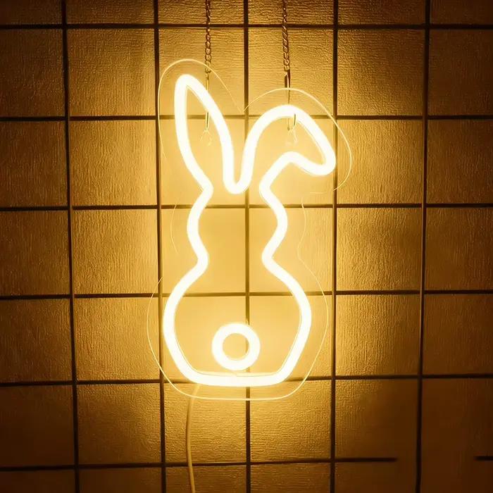 Enseigne au néon lapin de pâques pour décoration murale, lumières artistiques LED pour décoration de