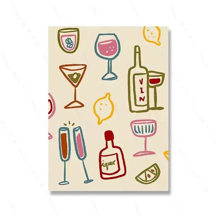 Affiche de verre à vin à alcool, 3 pièces, verre à vin, impression sur toile abstraite, décoration m