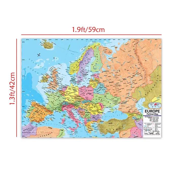 Affiche de carte de l'europe en anglais avec détails, peinture décorative d'art mural, fournitures s