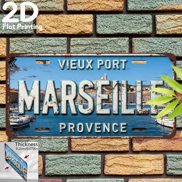 Décoration murale en aluminium style plaque d'immatriculation, imprimée en 2D, représentant une scèn