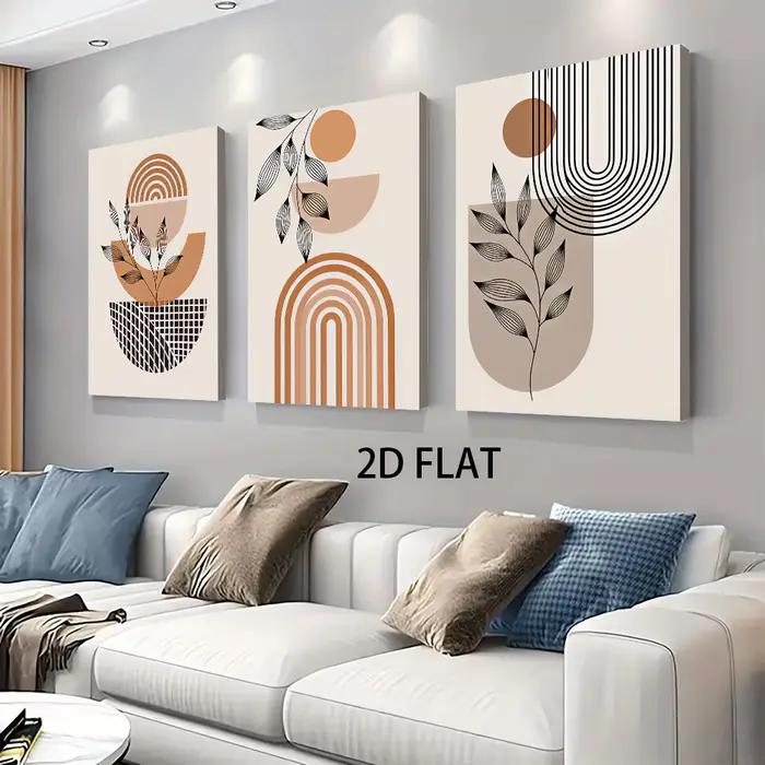 1 ensemble de peintures décoratives triptyques modernes et minimalistes sans cadre, plantes géométri