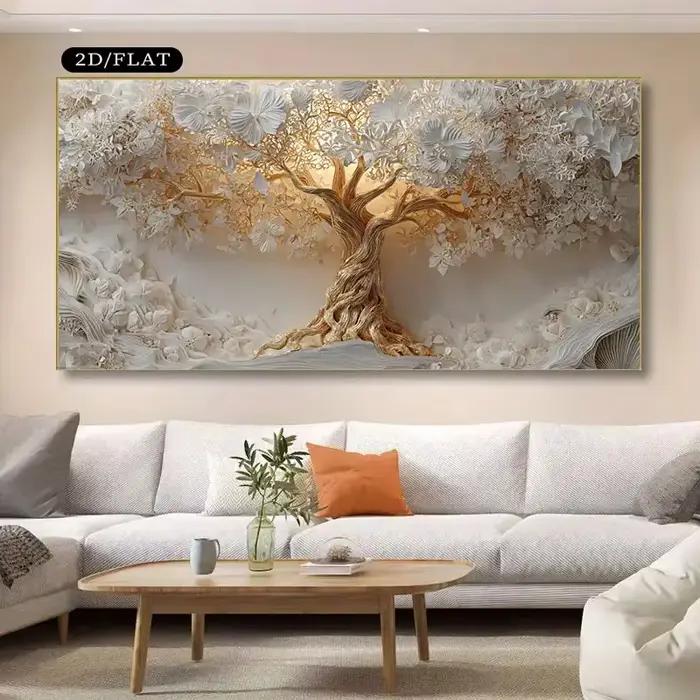 Toile d'art mural Extra Large, peinture d'arbre de vie avec Accents dorés, décoration d'intérieur mo