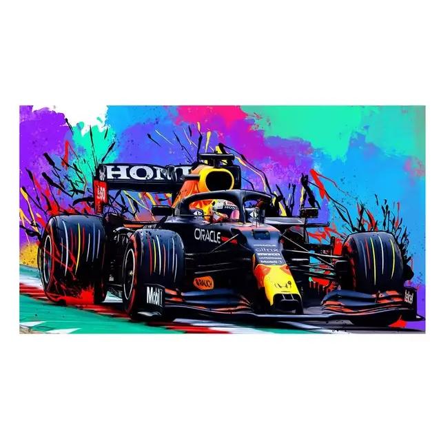 Peinture sur toile colorée populaire moderne, voiture de course F1, Art mural, affiches Graffiti, im