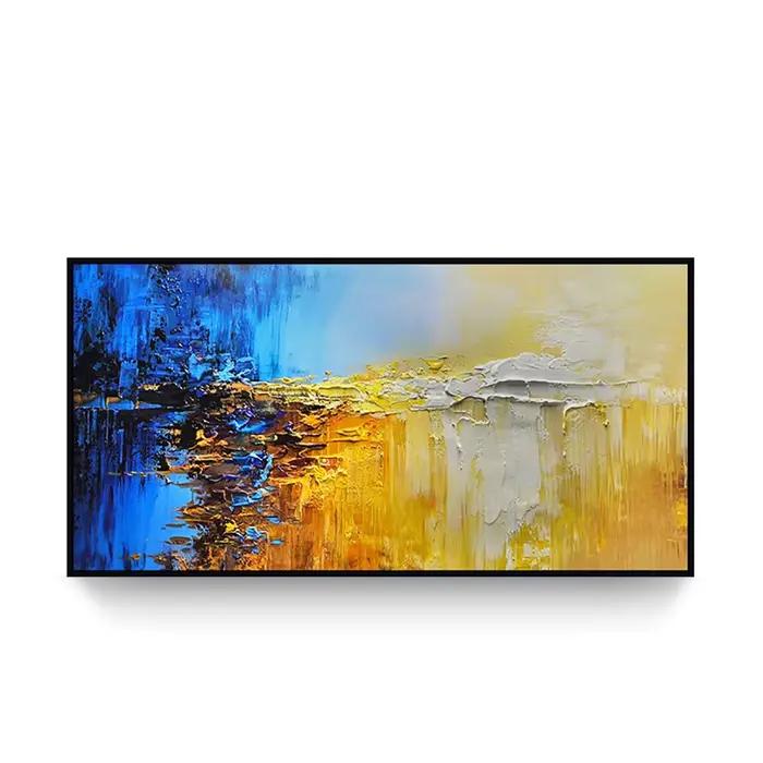 Grand art mural paysage de lac abstrait peint à la main, toile optique, peinture à l'huile, oeuvre c