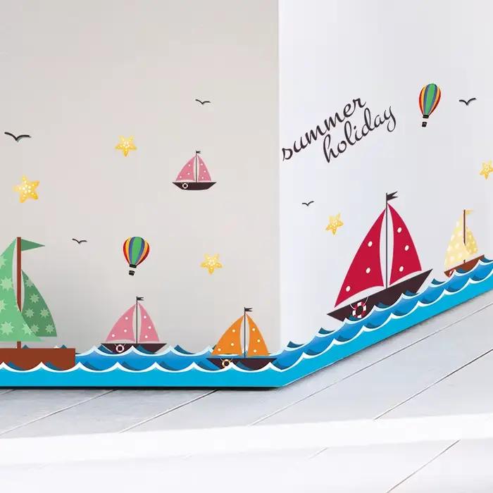 Autocollants muraux de bateau à voile sur la mer, pour chambre d'enfant, salon, chambre à coucher, d