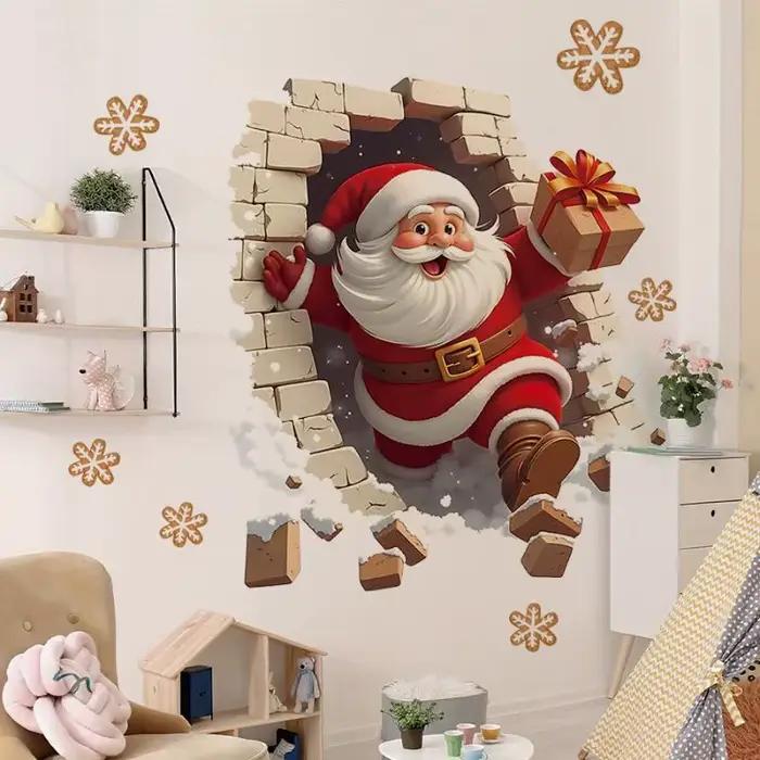 Autocollant mural du père noël, autocollant de noël amovible, adapté au salon et à la décoration de 