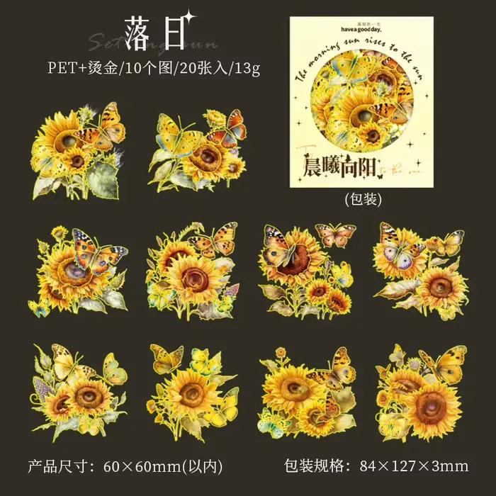 30 autocollants décoratifs en PET Série Soleil du Matin Tournesol pour DIY Scrapbooking Journal Coll