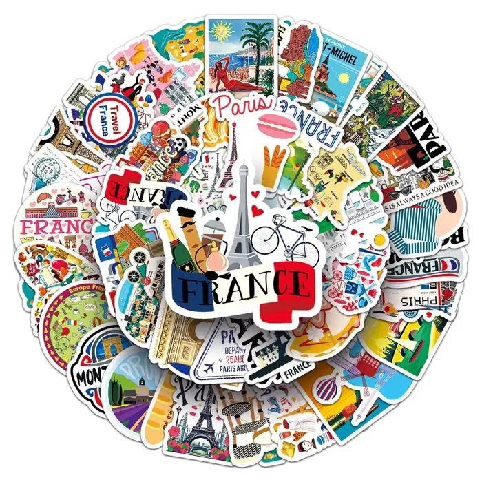 10/50 PIÈCES France Paris Paysage Autocollants Tour Eiffel Autocollants BRICOLAGE Moto Bagages Guita