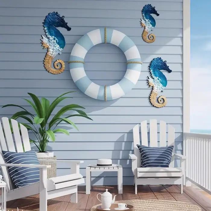 Décoration murale hippocampe, 3 pièces/ensemble, décorations de plage, décor de ferme, thème de plag