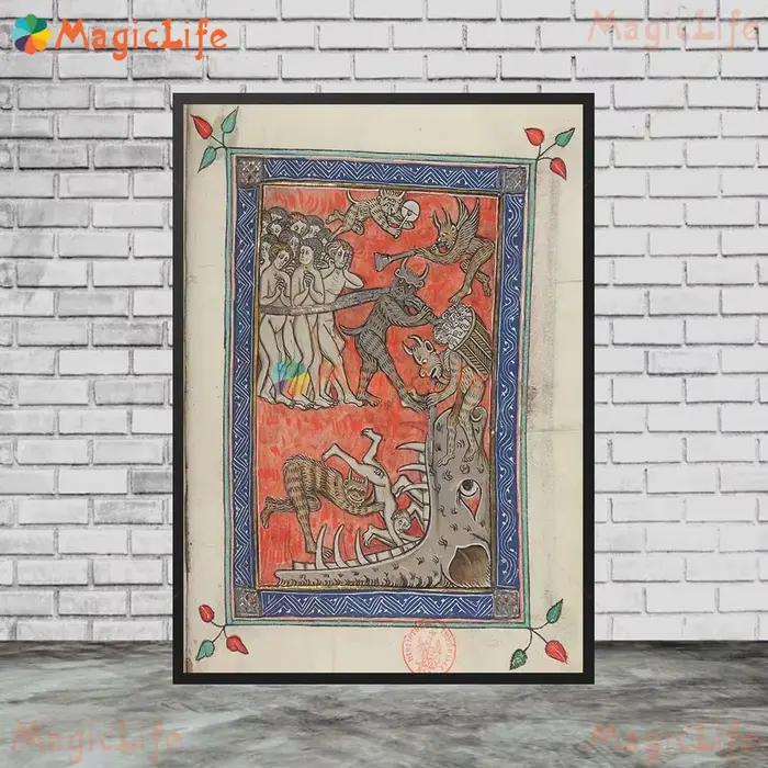 Affiches murales abstraites diable enfer, manuscrit de monstre, images murales pour salon, affiche V