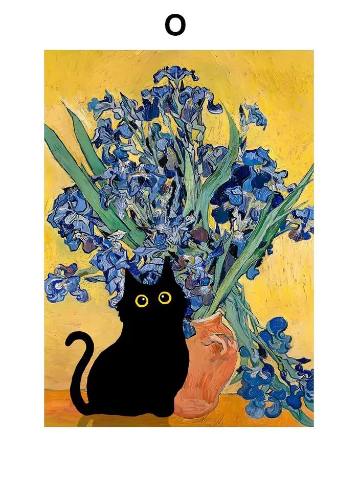 Affiches et impressions sur toile amusantes, style Matisse, Monet, chat noir, Van Gogh, tournesols, 