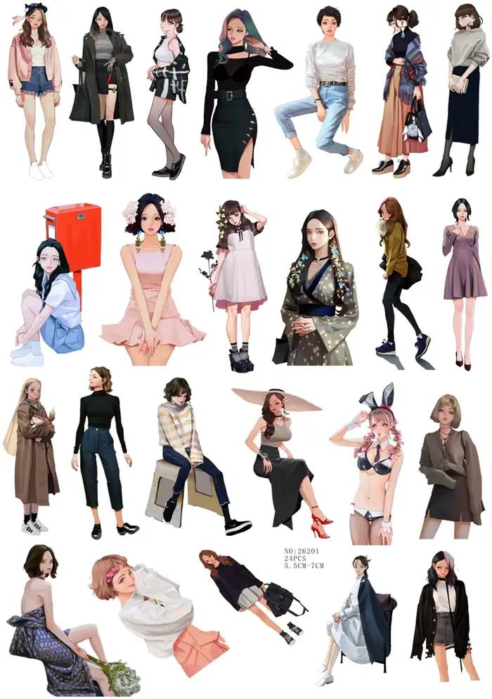 Autocollants 24 pièces dessin animé filles autocollants artisanat et Scrapbooking autocollants livre
