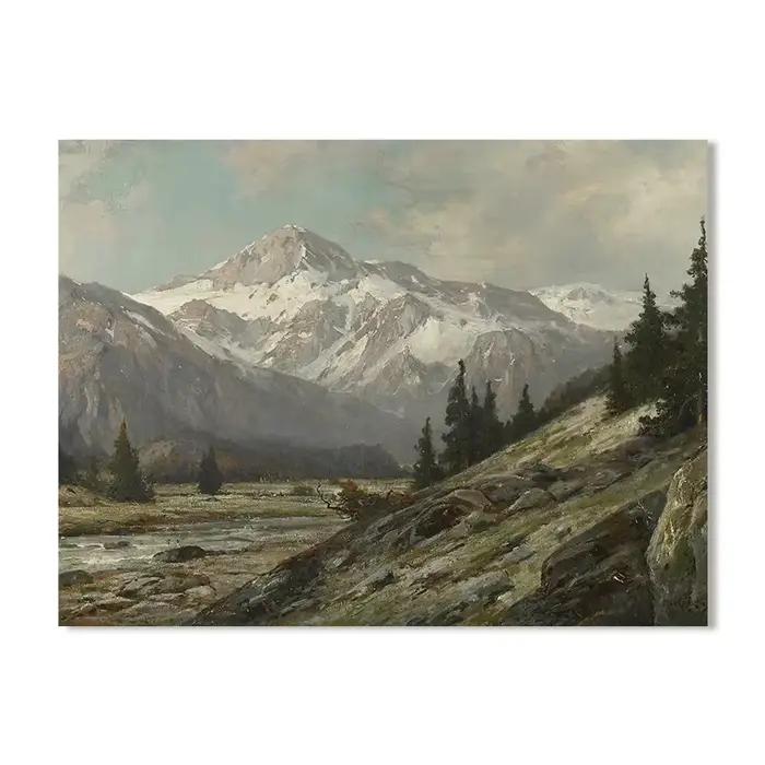 Impressions d'art muraux neutres de paysage de forêt de montagne, peinture de lac Antique, affiche s