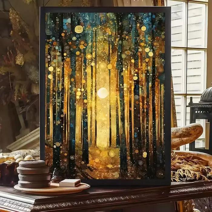 G-Gustav Klimt Peinture Nuit étoilée Calligraphie Affiche sur toile Décoration murale pour la maison