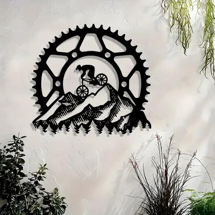Art mural de motard de montagne en métal, décor de paysage d'aventure de cyclisme Vintage pour intér