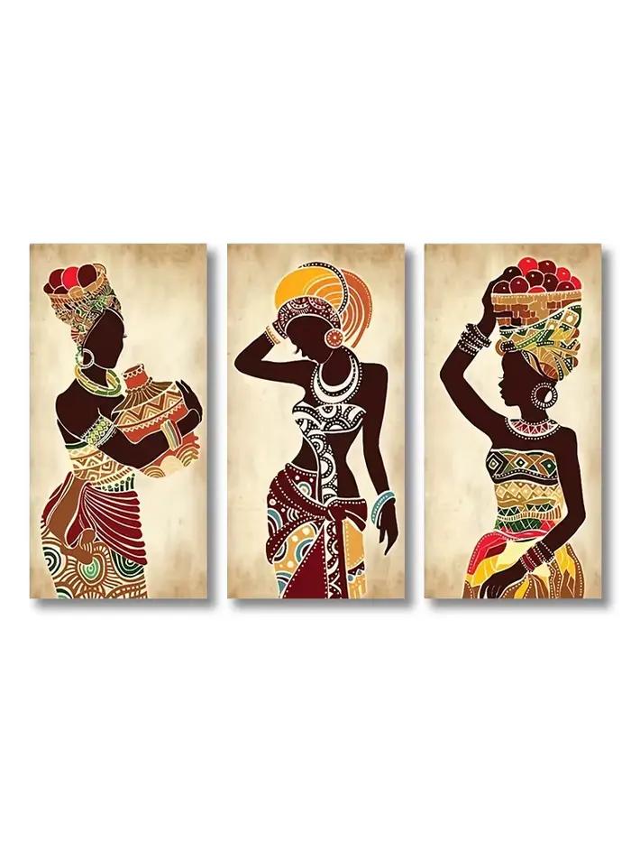 Toile de peinture ethnique de femme noire africaine, 3 pièces, imprimés de figurines d'art murales V