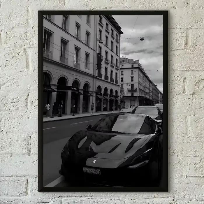 AZNM Impression d'art mural Porsche 911 Turbo noir et blanc, affiche sur toile simple non encadrée, 