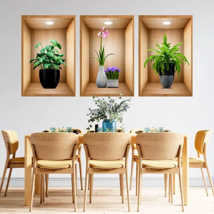 Affiches de triptyque en pot effet 3D, peinture décorative pour couloir, escalier, hôtel, restaurant