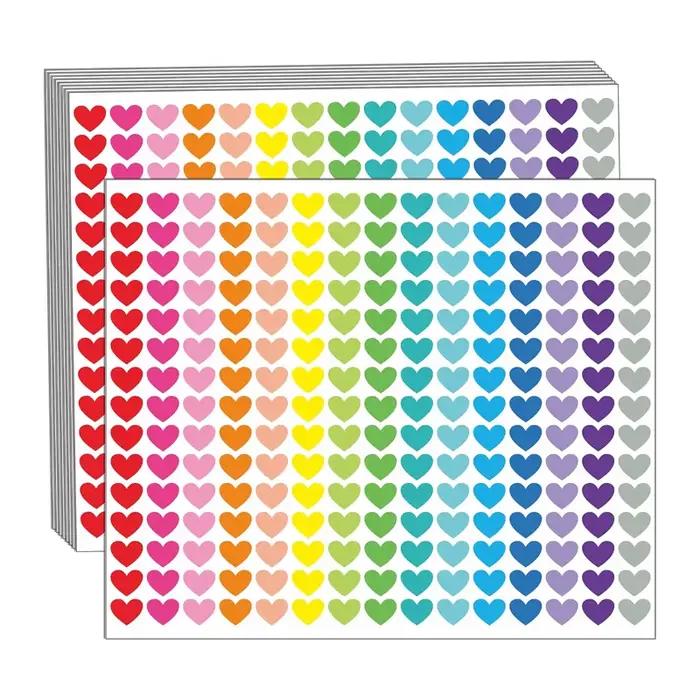 10 feuilles de petits autocollants, 2250 autocollants en forme de cœur, 15 couleurs, autocollants en
