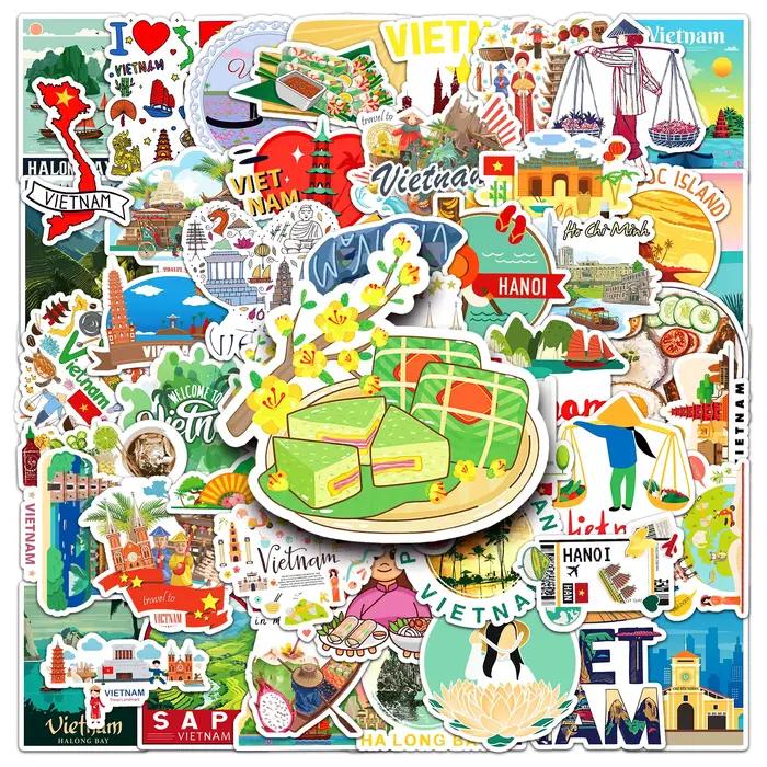 Autocollants de la série Vietnam City, 50 pièces, stickers, dessin animé, mignon, imperméable, pour 