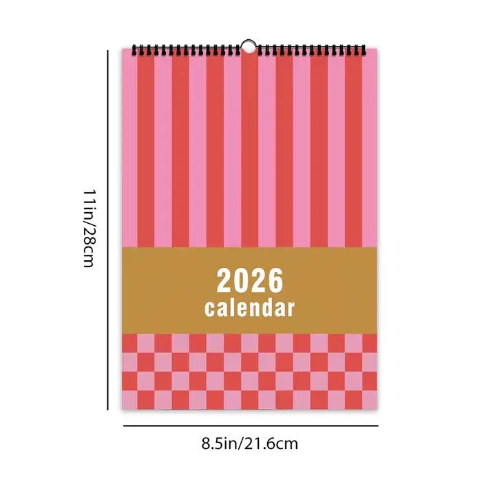 Calendrier mural 2026 1 pièce, motif géométrique abstrait rose, planificateur mensuel de 12 mois, ca