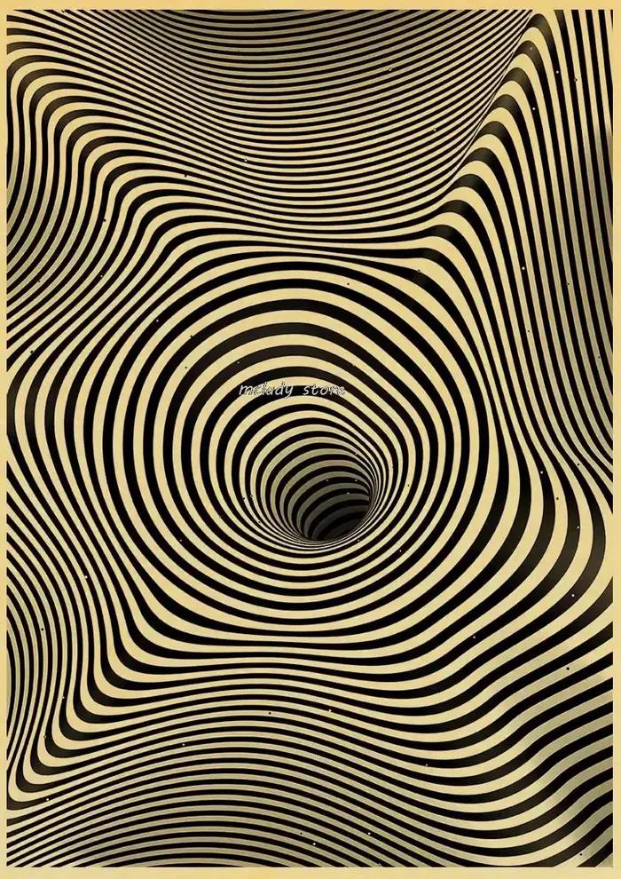 Peinture sur toile psychédélique trippy en noir et blanc, affiche abstraite de tension Icide optique