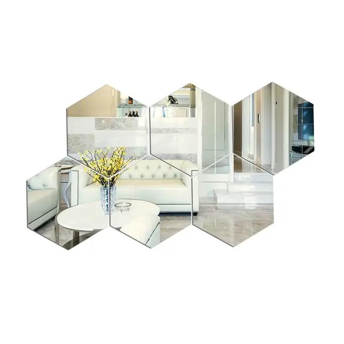 Autocollant mural miroir hexagonal 3D, plusieurs tailles, bricolage, arrière-plan de télévision, sal