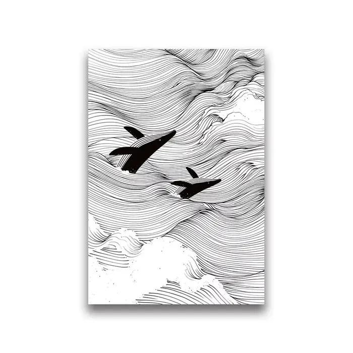 DolDave Whale Print Canvas Painting, Waves Line Art, Manage Surf PenEcolMparquet, Home Living Room D