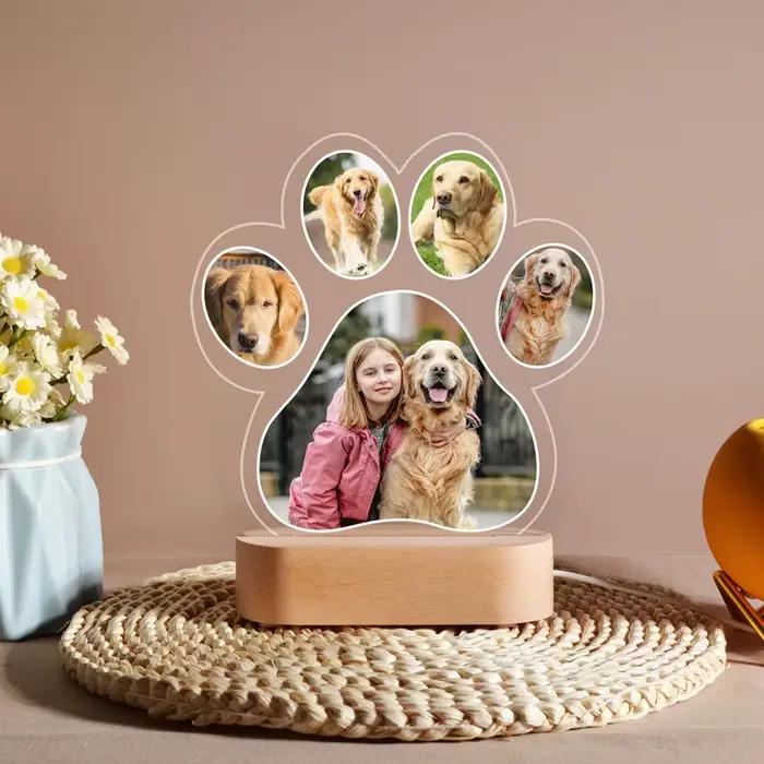 Cadre Photo pour animaux de compagnie, affichage multi-images personnalisé, lumière douce et chaude,